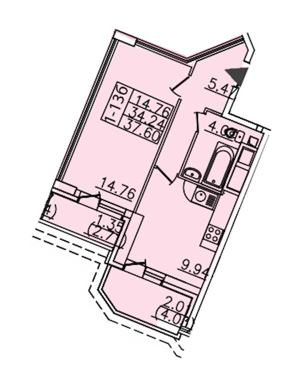 Однокомнатная квартира в : площадь 37.6 м2 , этаж: 16 – купить в Санкт-Петербурге
